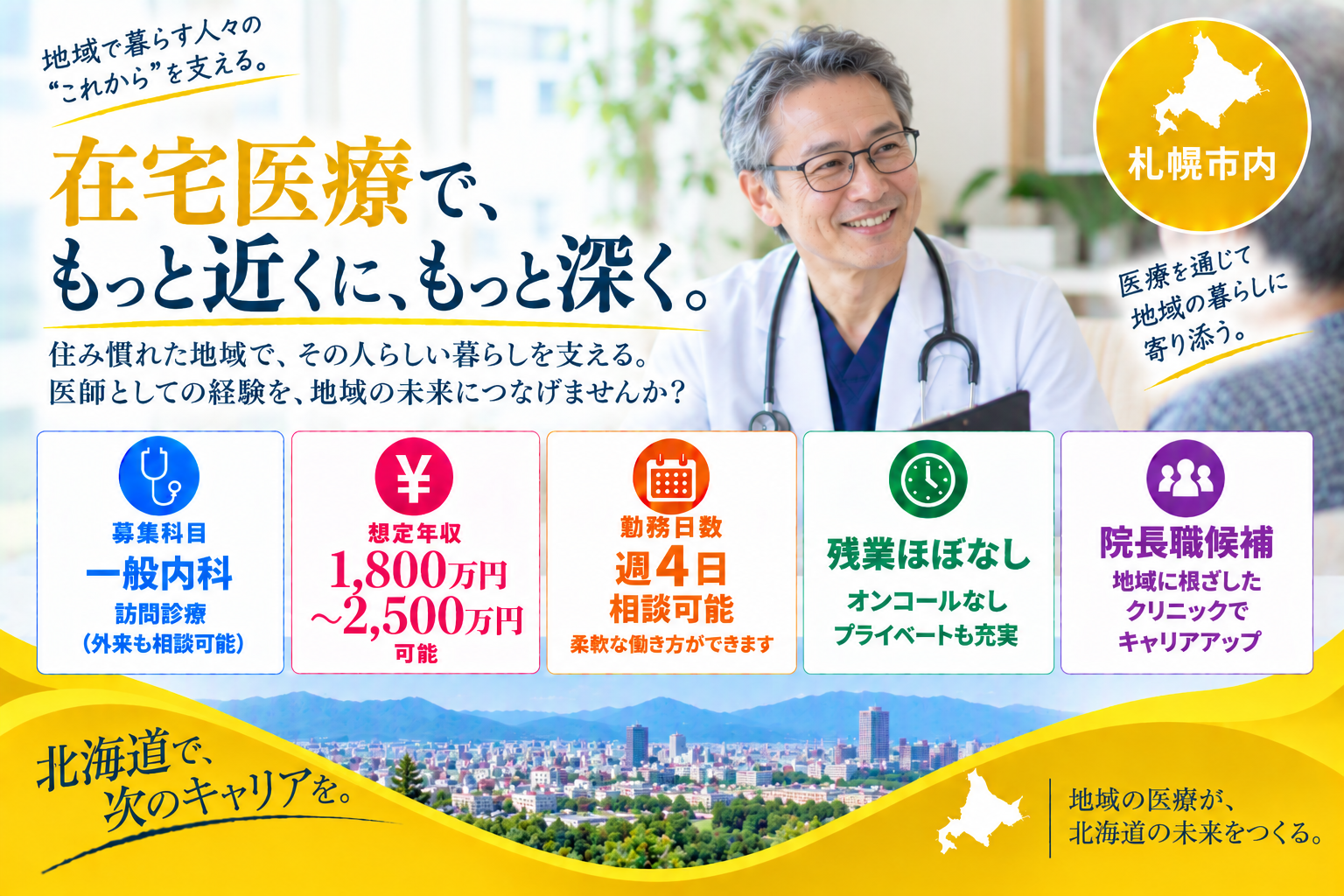 【高額求人×クリニック院長職候補】札幌市内/最大年収2,500万円可