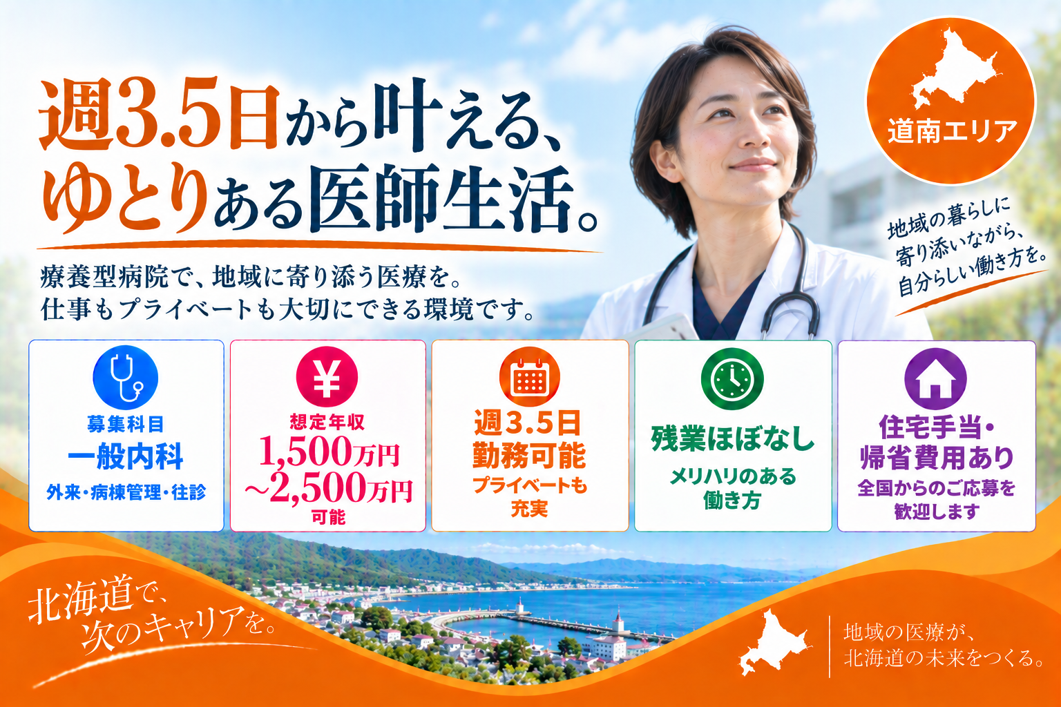 【週3.5日勤務可×療養型病院】道南エリア/最大年収2,500万円可/ワークライフバランス◎