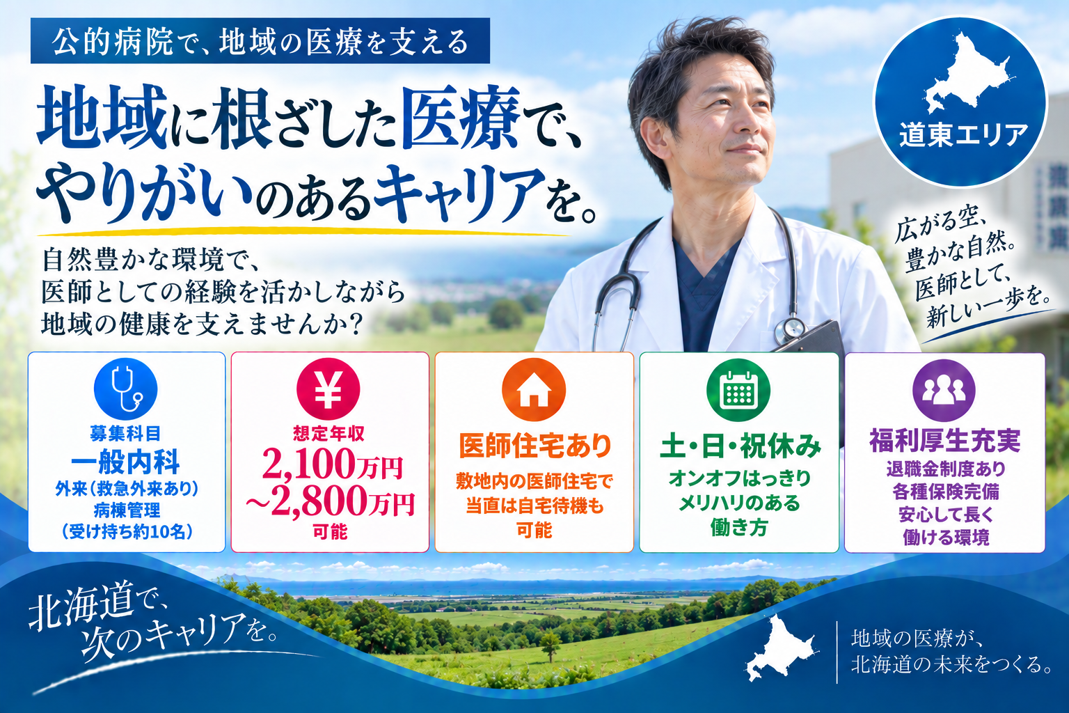 【公的病院×高額年収】道東エリア／最大年収2,800万円可！／オンオフはっきりした勤務