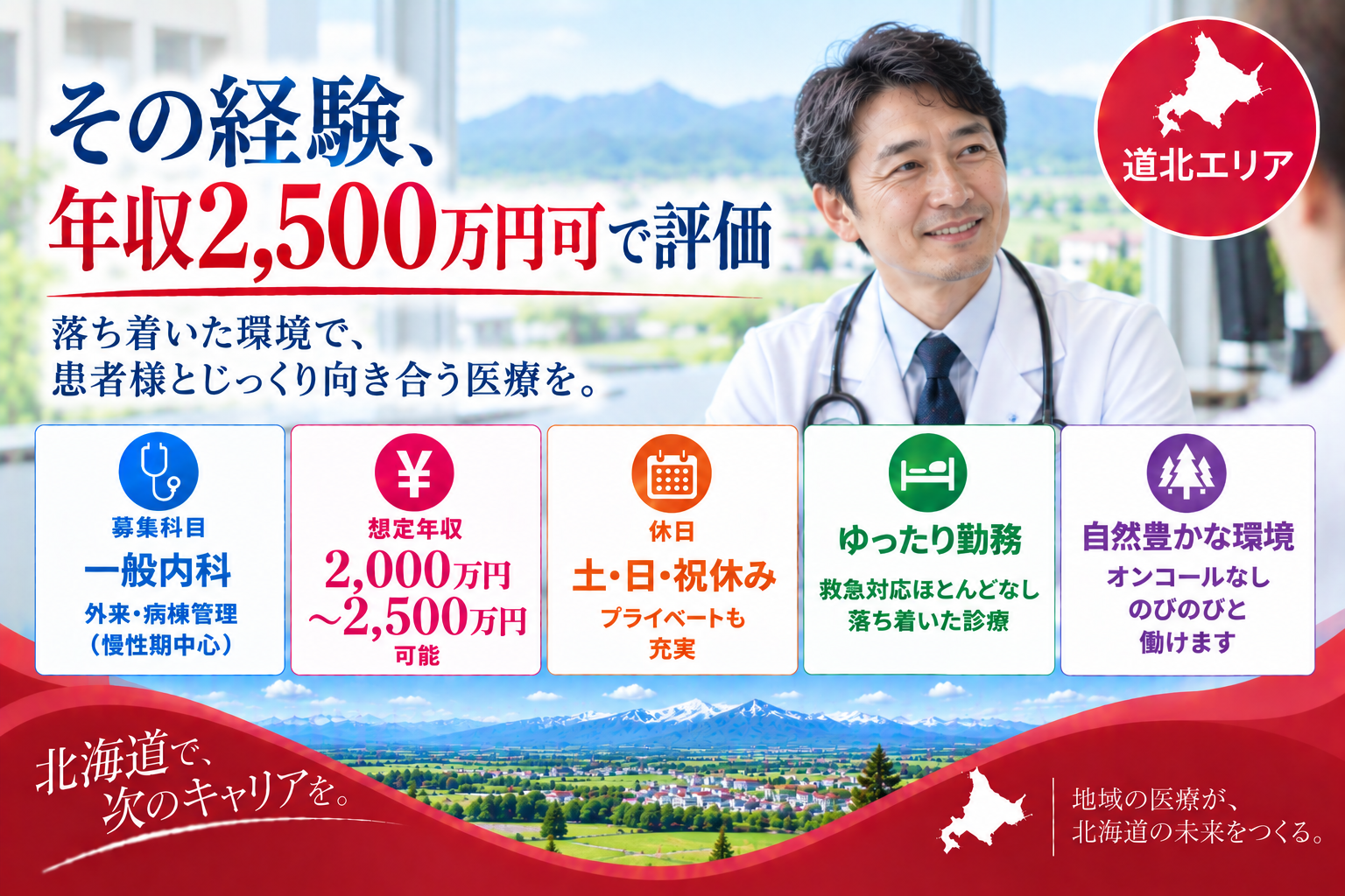 【療養型病院×高額年収】道北エリア／最大年収2,500万円以上可