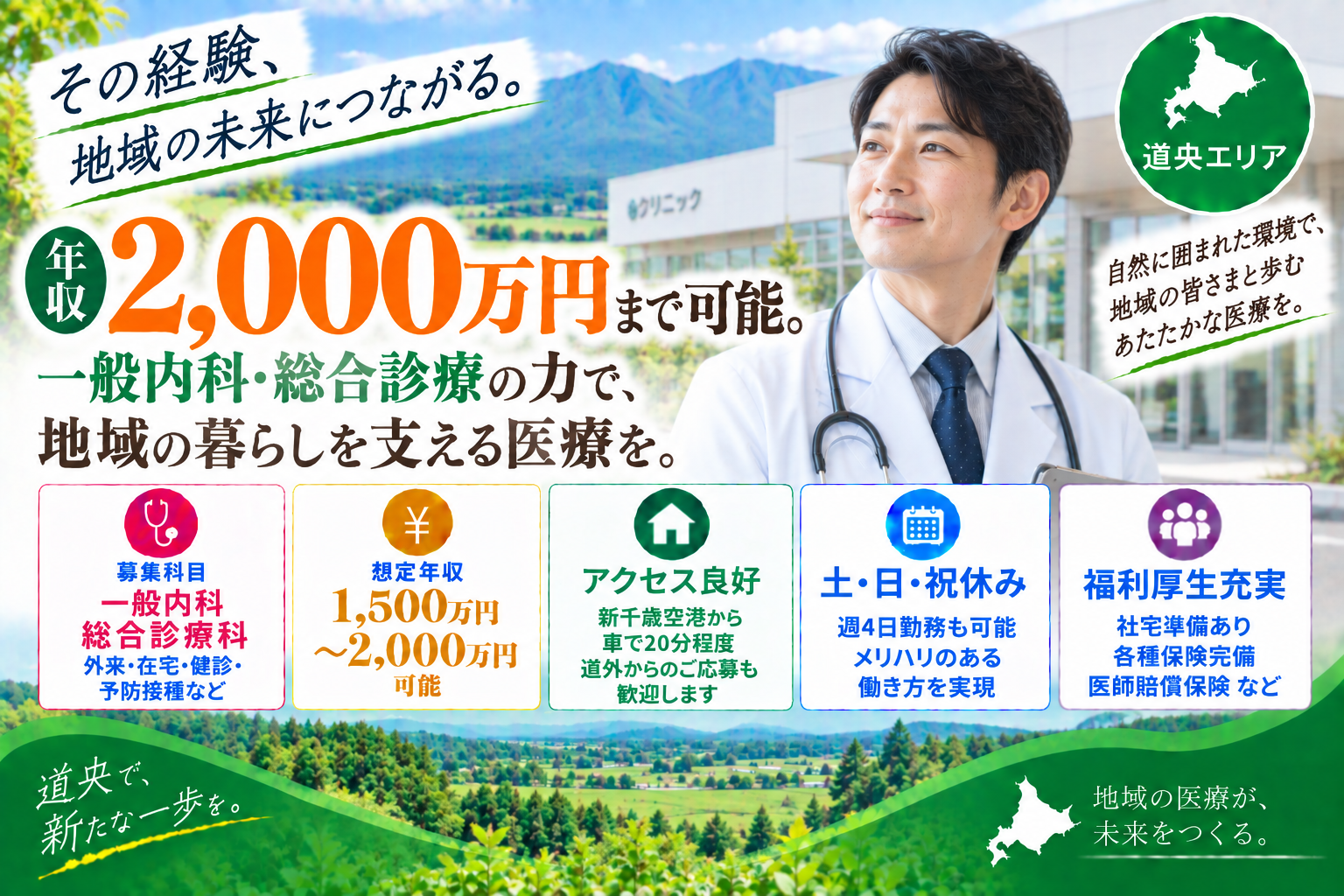 【高額求人×診療所】年収2,000万円可／空港好アクセス／週4日可能