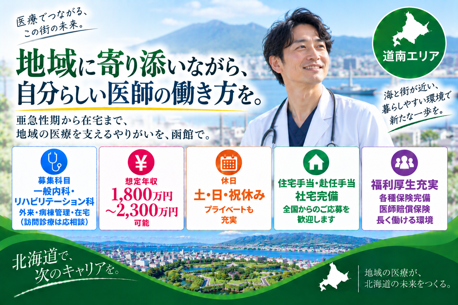 【高額年収×ワークライフバランス◎】道南エリア／最大年収2,200万円／福利厚生が充実