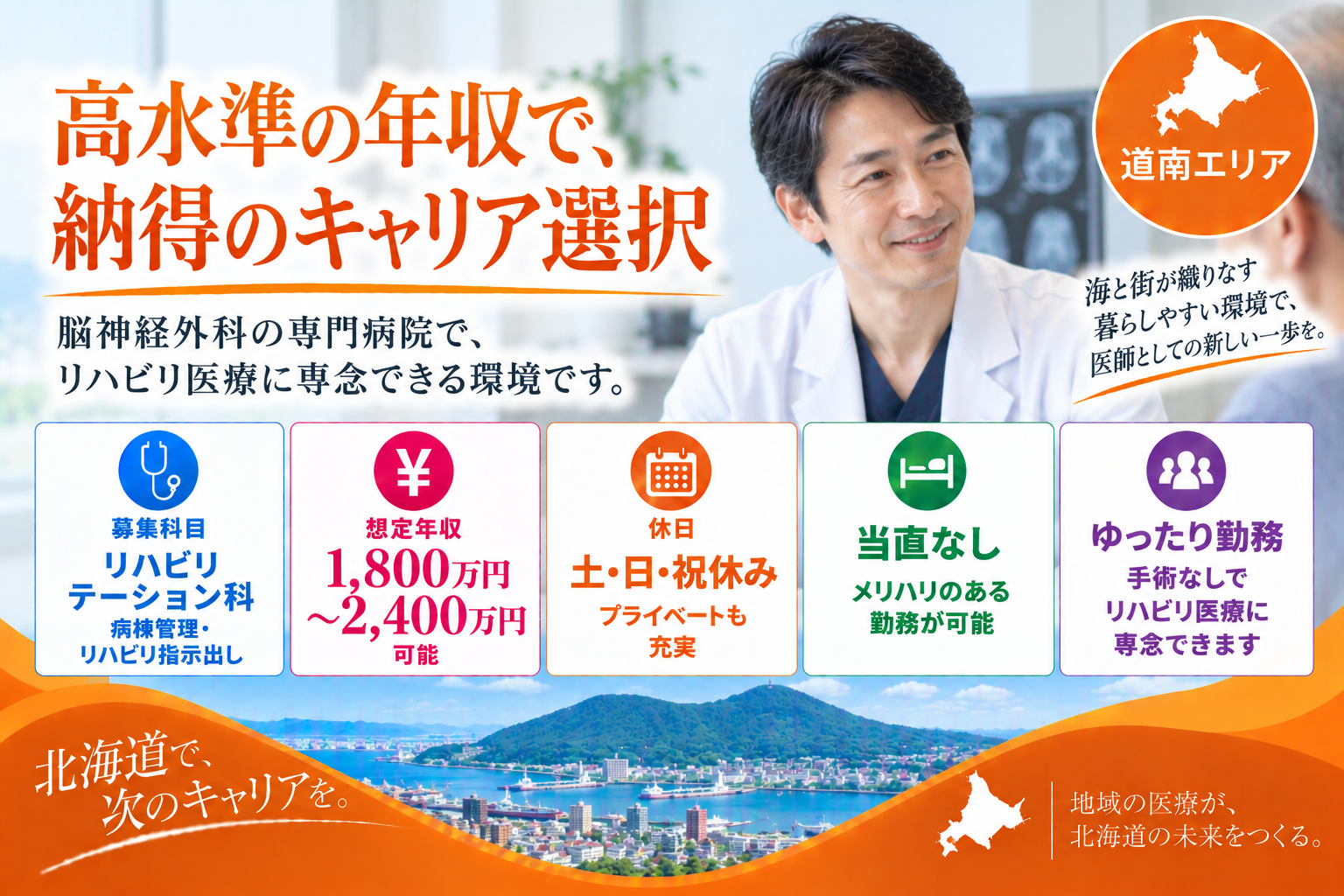 【高額年収×脳外中心の病院】道南エリア／最大年収2,400万円可