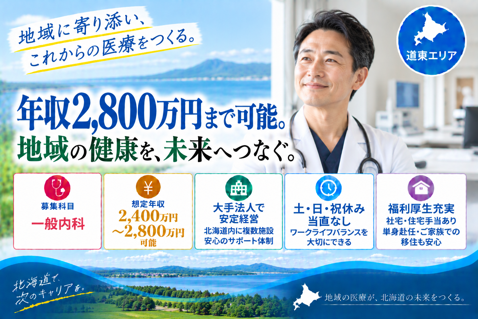 【高額年収×クリニック】道東エリア／院長採用／最大年収2,800万円可