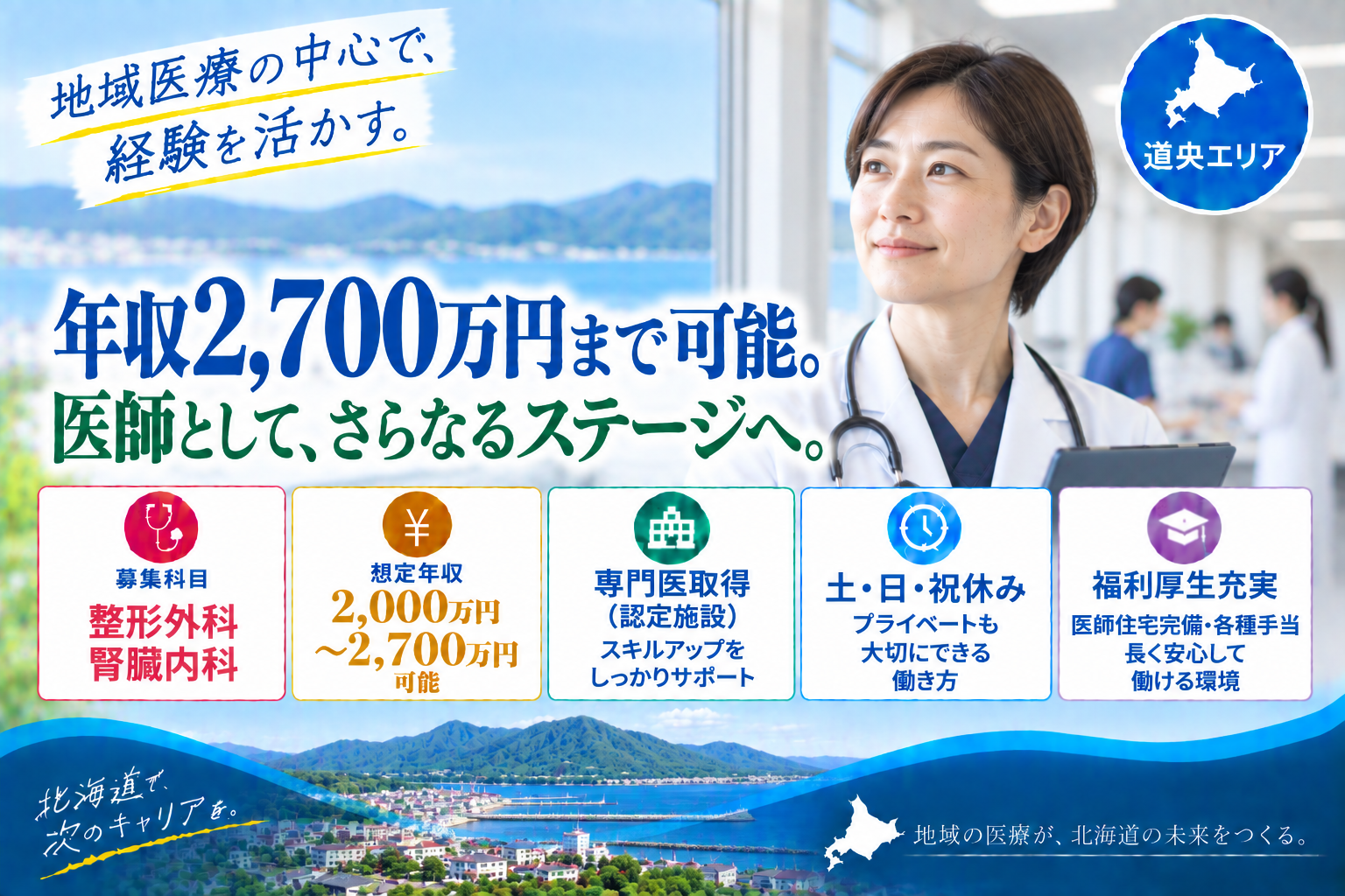 【公的病院×高額年収】道央エリア／最大年収2,700万円可／急性期病院