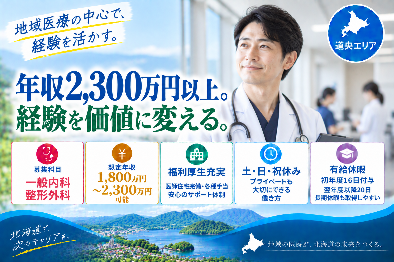【高額年収×福利厚生充実】道央エリア／最大年収2,300万円可／急性期病院