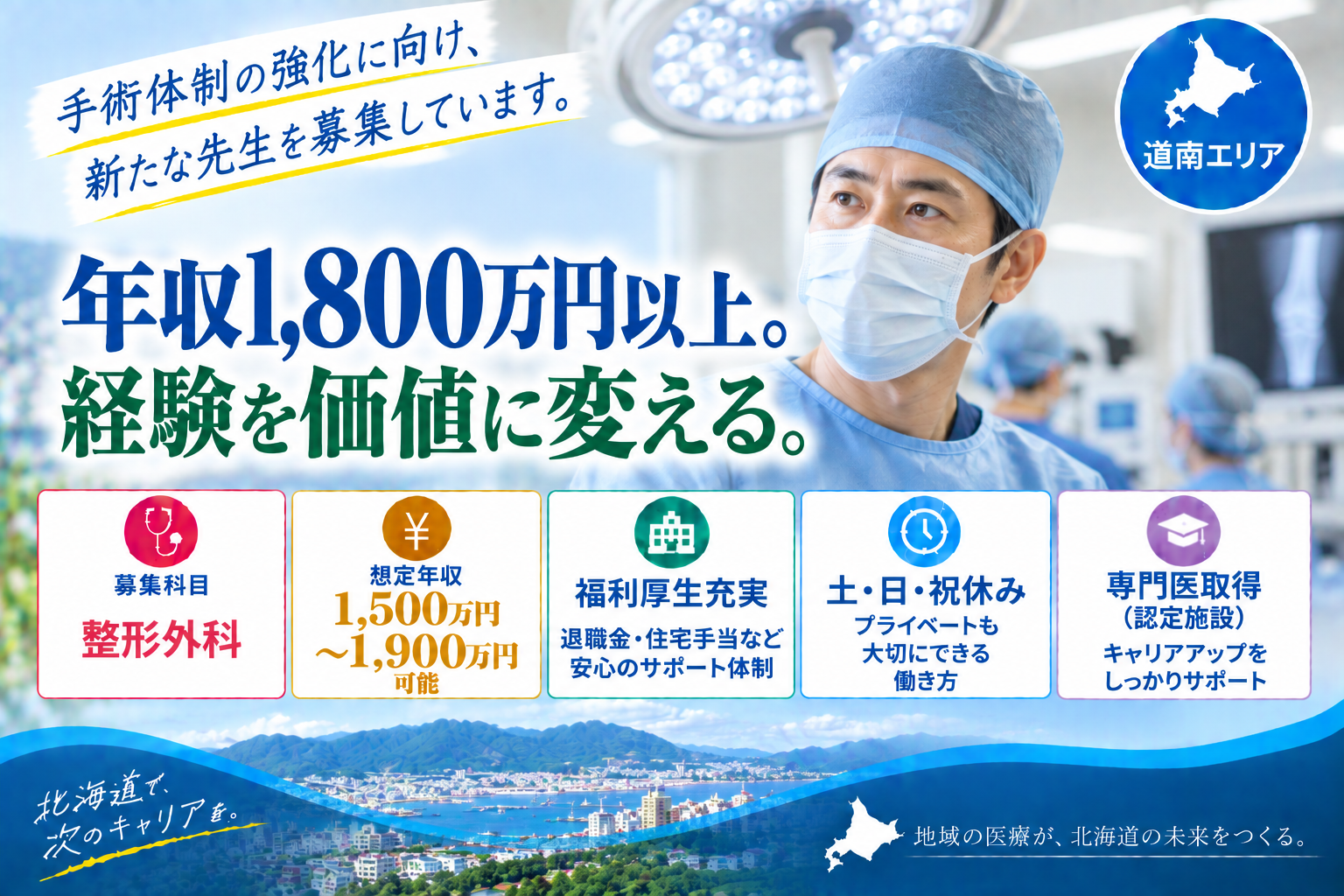 【公的病院×福利厚生充実】道南エリア／最大年収1,900万円可／急性期病院