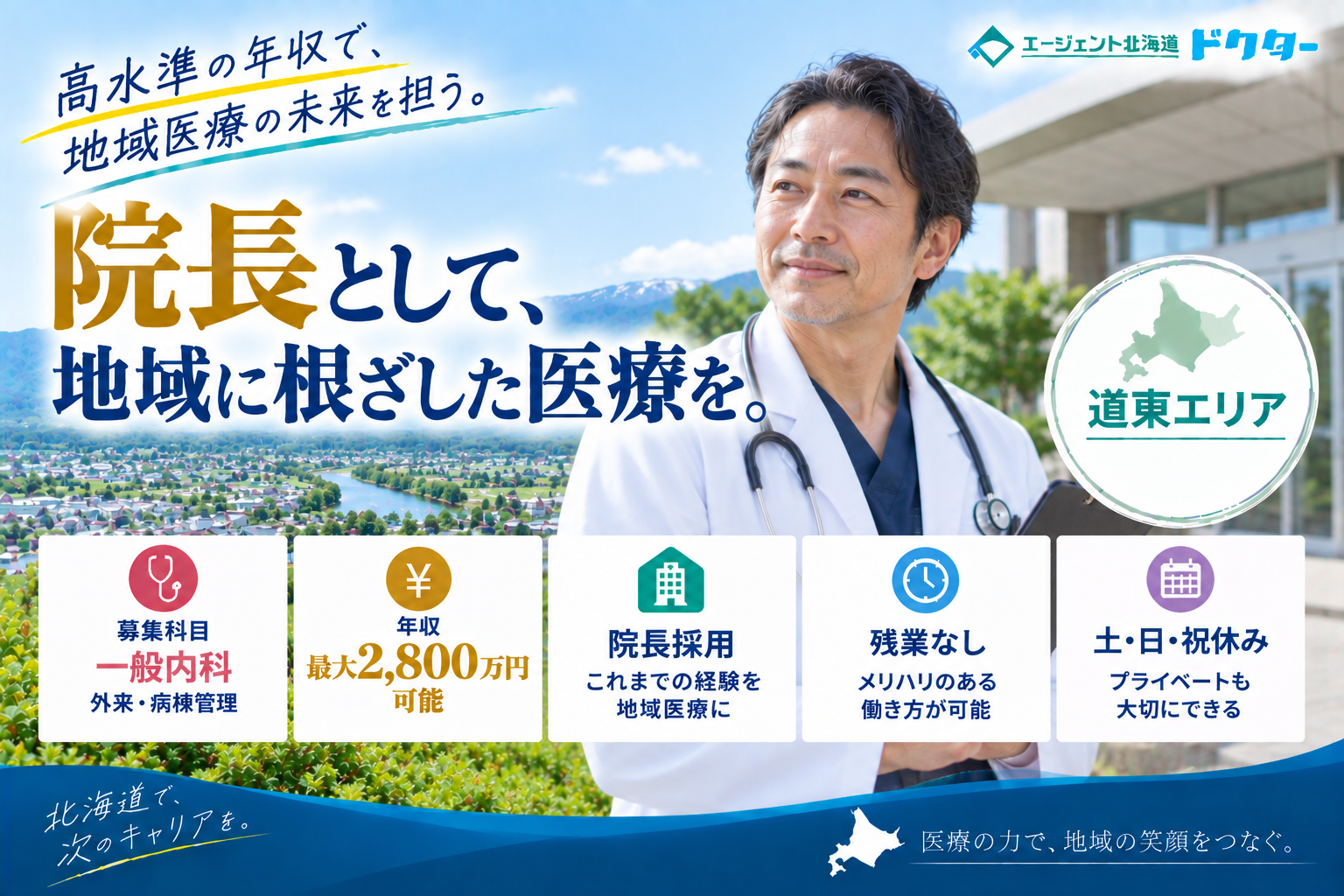 【高額年収×ケアミックス】道東エリア／院長採用／最大年収2,800万円可